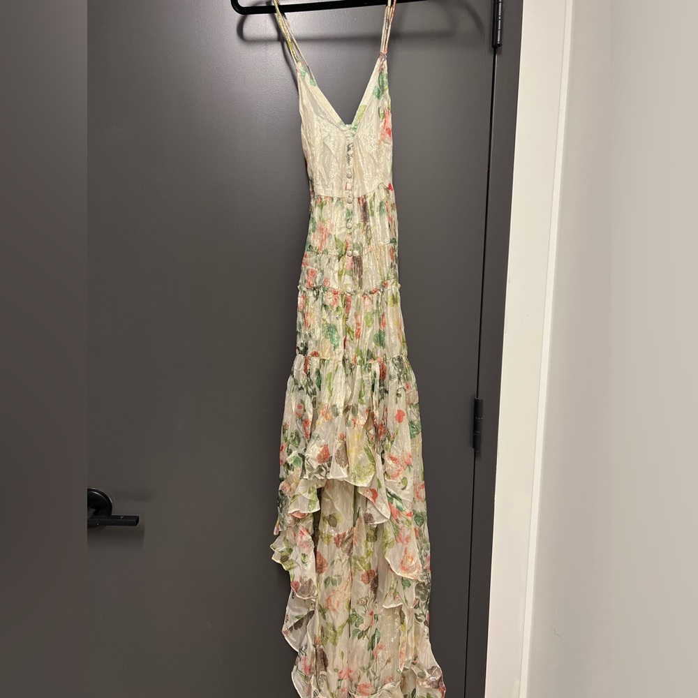 Rococo sand floral dress with gold threading throughout. - Picture 2 of 6